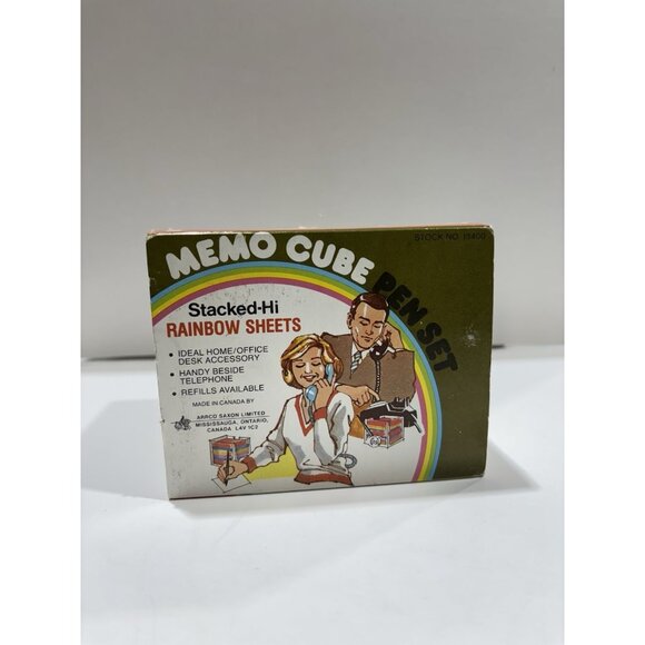 Vintage 60s Memo Cube Pen Set w/ Box — Mod Retro Office Humor Gift RARE - Picture 3 of 4